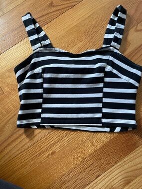 Express Black & White Striped Crop Top